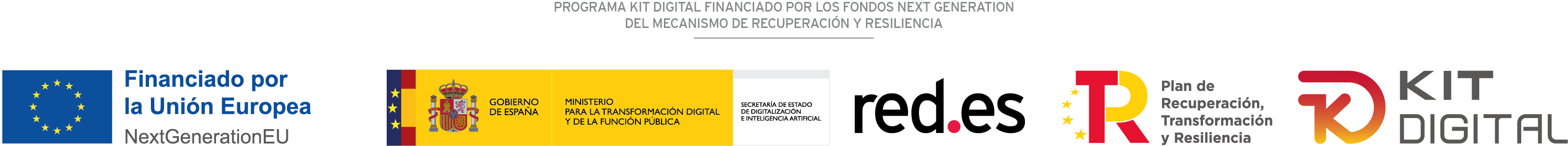 Programa Kit Digital financiado por los fondos Next Generation del Mecanismo de Recuperación y Resiliencia. Financiado por la Unión Europea — NextGenerationEU. Gobierno de España, Red.es, Plan de Recuperación, Transformación y Resiliencia y Kit Digital.